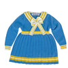 Blue & Mustard Big Bow & Stripes Sailor Neck Winterwear Frock
