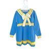 Blue & Mustard Big Bow & Stripes Sailor Neck Winterwear Frock