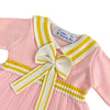 Pink & Mustard Big Bow & Stripes Sailor Neck Winter Wear Frock
