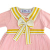 Pink & Mustard Big Bow & Stripes Sailor Neck Winter Wear Frock
