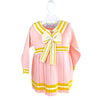Pink & Mustard Big Bow & Stripes Sailor Neck Winter Wear Frock