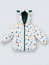 Cream & Green Baby Dino Quilted Hooded Winter Jacket for Kids