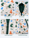 Cream & Green Baby Dino Quilted Hooded Winter Jacket for Kids