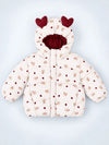 Cream & Maroon Heart Teddy Quilted Hooded Winter Jacket for Kids