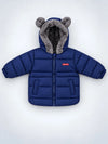 Navy Blue Bear-Ear Faux-Fur Hooded Quilted Winter Jacket for Kids
