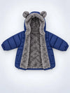 Navy Blue Bear-Ear Faux-Fur Hooded Quilted Winter Jacket for Kids