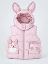 Peach Bunny-Themed Quilted Hooded Sleeveless Winter Jacket for Kids
