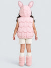 Peach Bunny-Themed Quilted Hooded Sleeveless Winter Jacket for Kids