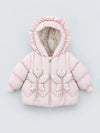 Peach Butterfly Heart Quilted Hooded Winter Jacket for Kids
