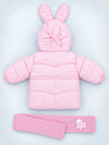 Pink Bunny Glitter Quilted Hooded Winter Jacket with Muffler for Kids