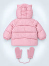 Pink Cat Glitter Quilted Hooded Winter Jacket with Mittens for Kids