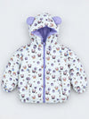 Cream & Purple Happy Girl Quilted Hooded Winter Jacket for Kids