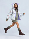 Cream & Purple Happy Girl Quilted Hooded Winter Jacket for Kids