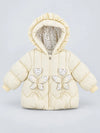 Pastel Yellow Butterfly Heart Quilted Hooded Winter Jacket for Kids