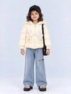 Pastel Yellow Butterfly Heart Quilted Hooded Winter Jacket for Kids