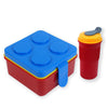 2Pcs Square Blue Lego Lid BPA Free Plastic Lunch Box Plus Cup Bottle