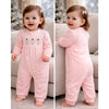 Peach 3Flower Winter Full Sleeves Jumpsuit Romper