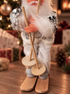 Silver Sequin Skiing Santa Christmas Tree Ornament
