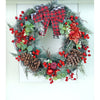 Big Red & Black Checkered Bow Bushy Christmas Wreath Filled With Berries And Fillers | 20 Inches