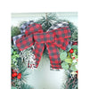 Big Red & Black Checkered Bow Bushy Christmas Wreath Filled With Berries And Fillers | 20 Inches