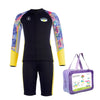 Dive 2-Piece set Black & Yellow Stamps Front-Zip Jacket Printed with Knee Length Shorts, 2.5mm Neoprene Kids Swimsuit with Free Washbag