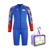 Dive 2-Piece set, Cobalt & Red Stamps Front-Zip Jacket with Knee Length Shorts, 2.5mm Neoprene Kids Swimsuit with Free Washbag
