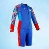 Dive 2-Piece set, Cobalt & Red Stamps Front-Zip Jacket with Knee Length Shorts, 2.5mm Neoprene Kids Swimsuit with Free Washbag