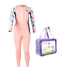 Full Length Dive Pink Whales & Dolphins Printed Kids Swimwear in UPF 50+ Fabric with Swim Cap & Free Washbag