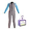 Dive Grey, Blue & Red, Full Length 2.5 mm Neoprene Kids Swimsuit with Free Washbag