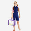 Dive Navy, Purple & Teal Side Panel Knee Length 2.5 mm Neoprene Kids Swimsuit with Free Washbag