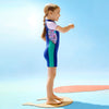 Dive Navy, Purple & Teal Side Panel Knee Length 2.5 mm Neoprene Kids Swimsuit with Free Washbag