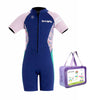 Dive Navy, Purple & Teal Side Panel Knee Length 2.5 mm Neoprene Kids Swimsuit with Free Washbag