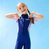 Dive Navy, Purple & Teal Side Panel Knee Length 2.5 mm Neoprene Kids Swimsuit with Free Washbag