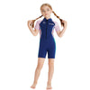Dive Navy, Purple & Teal Side Panel Knee Length 2.5 mm Neoprene Kids Swimsuit with Free Washbag