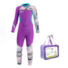 Dive Purple & Teal Geometric Printed Full Length 2.5mm Neoprene Kids Swimsuit with Free Washbag