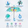 Transparent Little Dino Panel Blue Handle Printed Umbrella for Kids-3-6Y