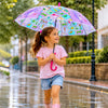 Transparent Dino Panel Pink Handle Printed Umbrella for Kids-3-6Y
