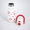White Red Apple Design, Stainless Steel Dual Lid Water Bottle for Kids, 500ml