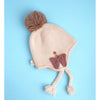 Cream Butterfly Knitted Soft Woolen Winter Cap With Tie Up | 6-18 Months