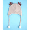 Cream Baby Antler Knitted Soft Woolen Winter Cap With Tie Up | 6-18 Months