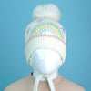 Cream Embroidered Rainbow Knitted Woolen Winter Cap/ Beanie | 3-10 Years