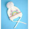 Cream Embroidered Rainbow Knitted Woolen Winter Cap/ Beanie | 3-10 Years
