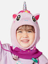 Knitted Pink Border Unicorn Theme Winter Cap Covering Neck , Ears And Head