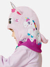 Knitted Pink Border Unicorn Theme Winter Cap Covering Neck , Ears And Head