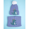 2Pcs Themed Blue Party Dino Themed Beanie Winter Cap With Matching Neck Cuff Style Muffler | 4-10 Years