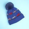 2Pcs Dark Navy Cars Themed Beanie Winter Cap With Matching Neck Cuff Style Muffler | 5-10 Years