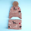Little Surpise Box , 2Pcs Brown Dino Themed Beanie Winter Cap With Matching Neck Cuff Style Muffler | 5-15 Years