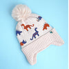 2Pcs Cream Dino Themed Beanie Winter Cap With Matching Neck Cuff Style Muffler | 5-15 Years