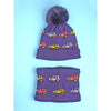 2Pcs Blue Red Cars Themed Beanie Winter Cap With Matching Neck Cuff Style Muffler | 5-10 Years