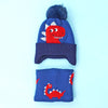 2Pcs Blue Red Face Dino Themed Beanie Winter Cap With Matching Neck Cuff Style Muffler